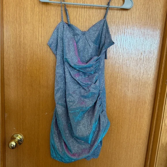 Glitter/Sparkling Multicolor Ruched Mini Party Dress - Picture 2 of 4